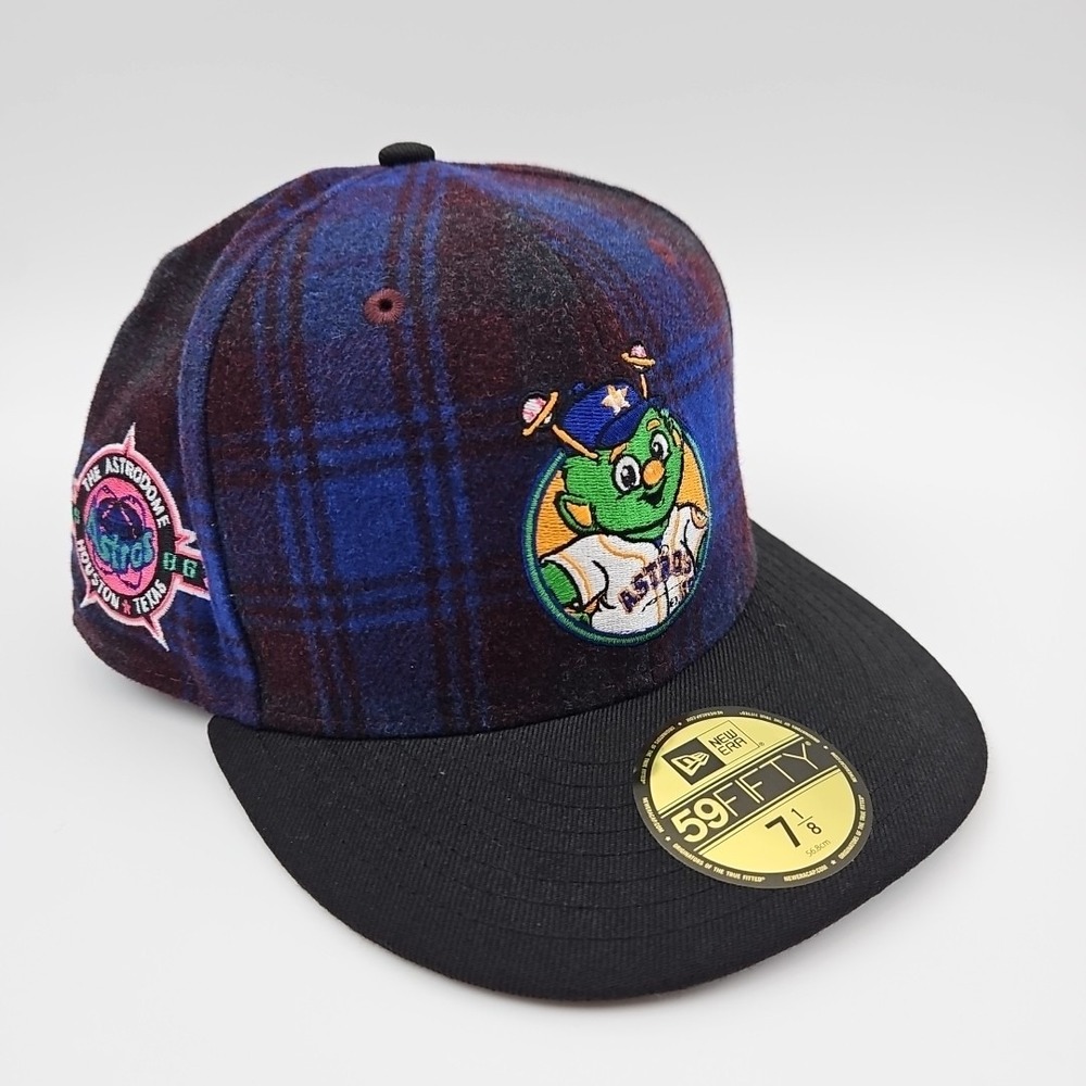 Houston Astros MLB Plaid New Era 59Fifty Size 7 1/8 Mascot Fitted Hat‎ Patch NEW